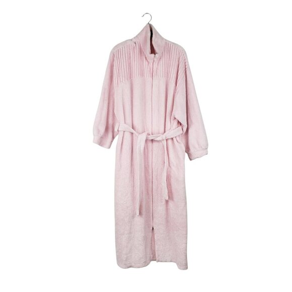 Norm Thompson Full Zip Robe Pink Cotton Terry Vintage Made in Ireland Size Large - Picture 1 of 8